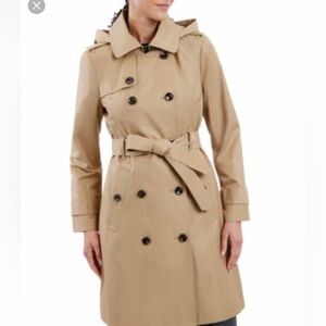 london fog hooded double breasted trench coat